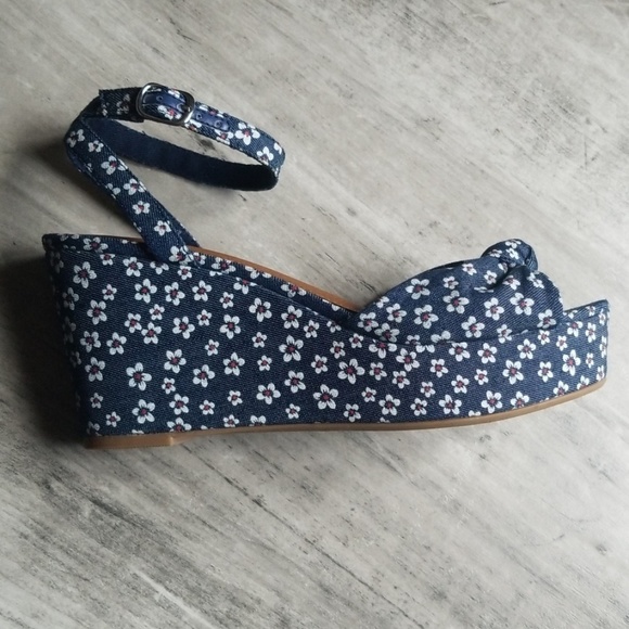 Madeline Girl Shoes - Madeline Girl Floral Denim Wedges
